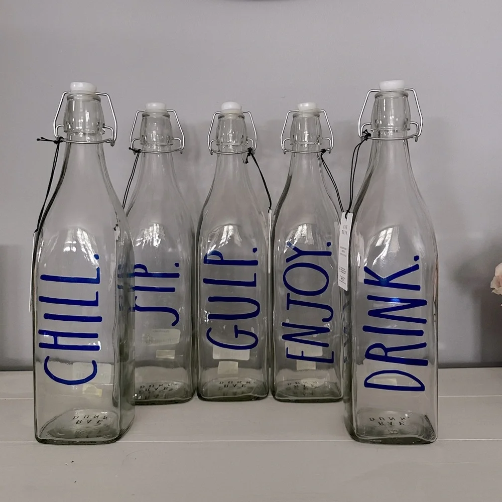 Rae Dunn Bail & Trigger Glass Bottle SET of 5 NWT - Picture 1 of 4
